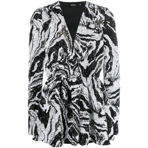 NWT AMEN Black Sequin Mini Dress Sz 40 Italy/US 4 Designer ($1500) Party NYE - Picture 1 of 8